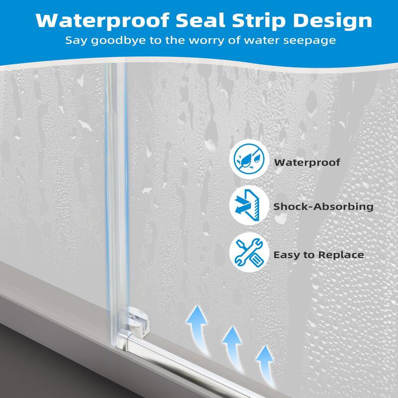 EROMMY Frameless Sliding Shower Door 60"x76", Clear Tempered Glass, Explosion-Resistant, Waterproof
