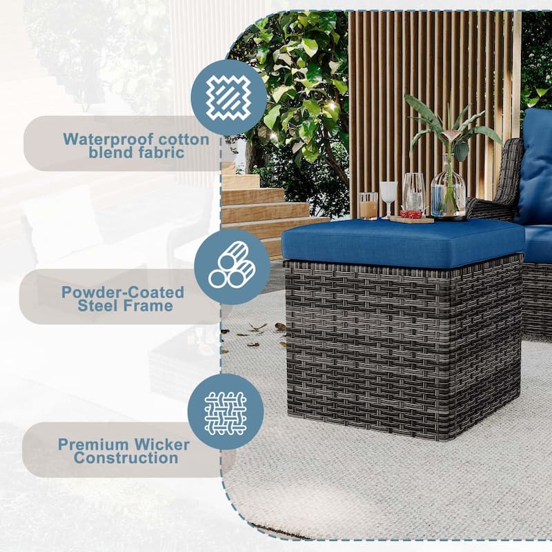 Outdoor Patio PE Wicker Ottoman with Cushion