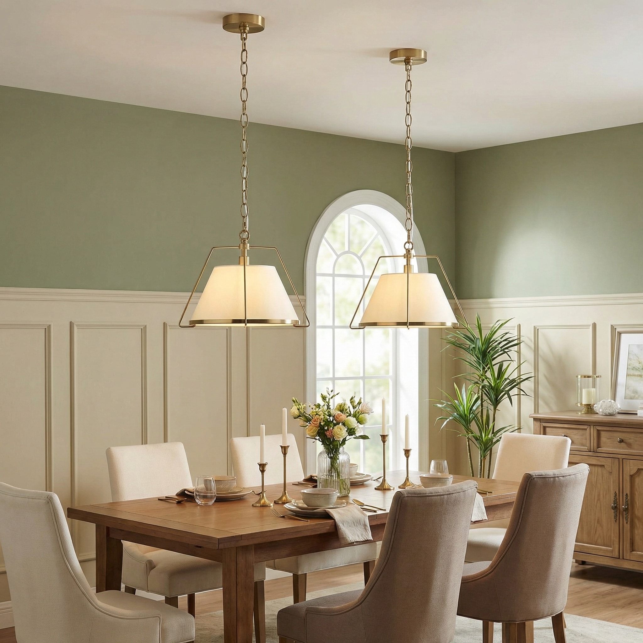 Malury Modern Brass Gold Dome Small Pendant Metal Ceiling Light for Kitchen Island with White Fabric Shade - D 9.5"* H 5.5"