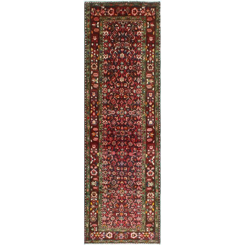 Fine Vintage Distressed Bennet Charcoal/Burgundy Runner - 3'2" x 9'6"