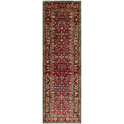 Fine Vintage Distressed Bennet Charcoal/Burgundy Runner - 3'2" x 9'6"