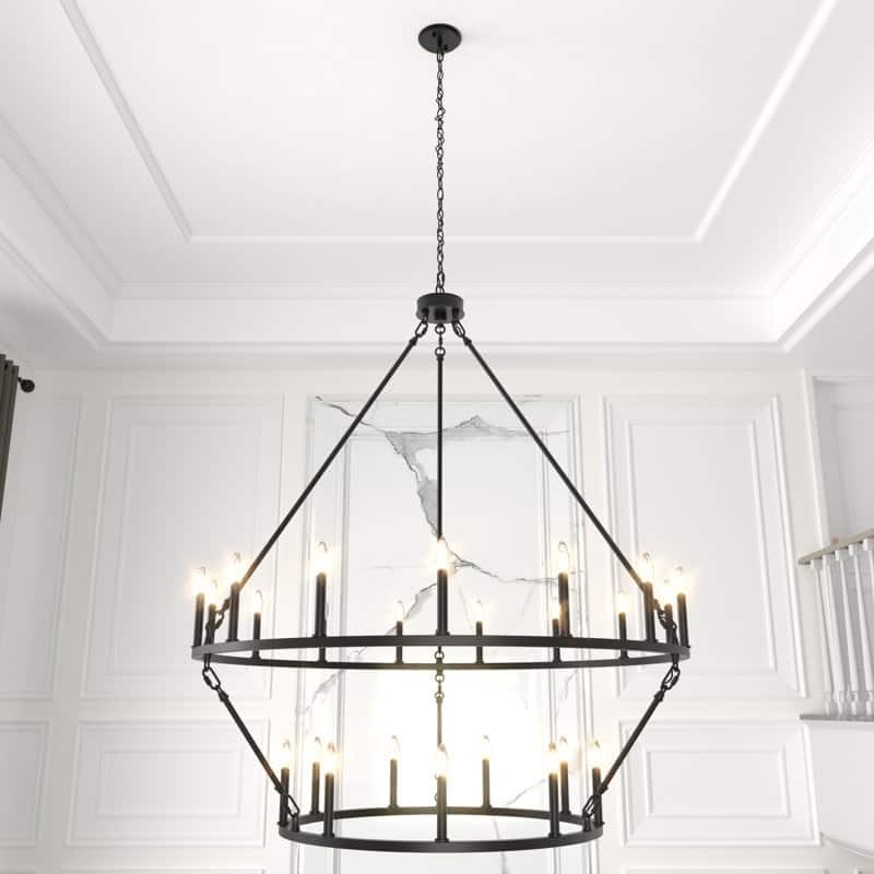 Acroma 2-Tier 24-Light Farmhouse Round High Ceiling Light Wagon Wheel Chandelier