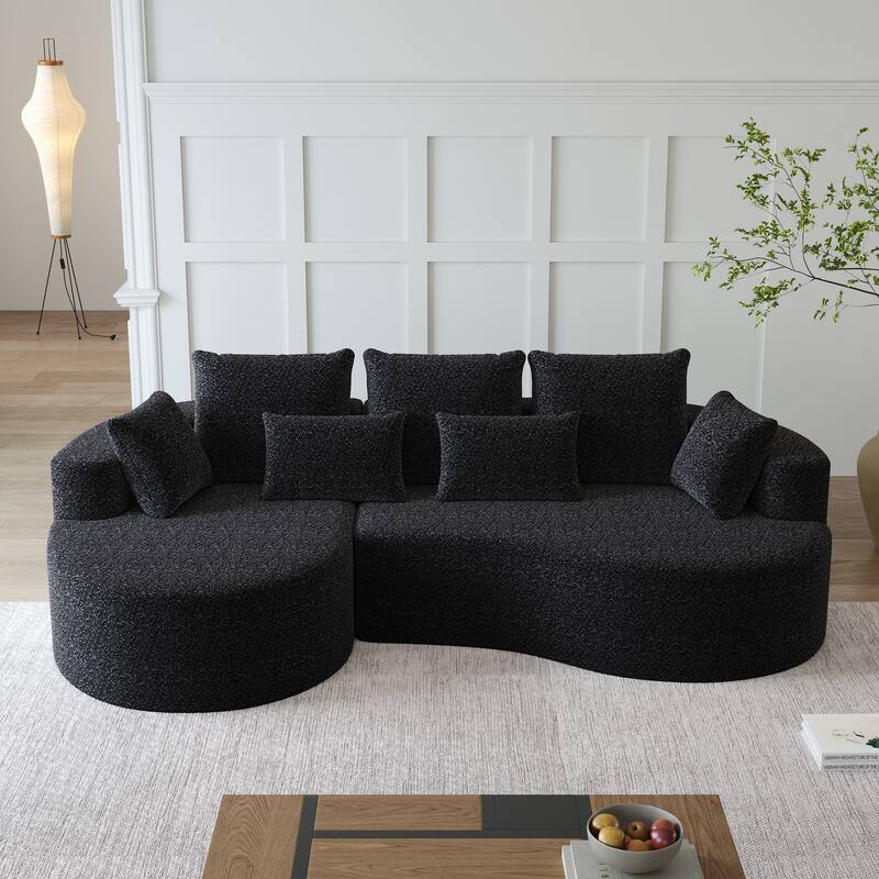 Modern Free Combination Chenille Extra Deep & Wide 4-Seater Sectional Sofa with 7 Pillows - Black-Left Hand Facing