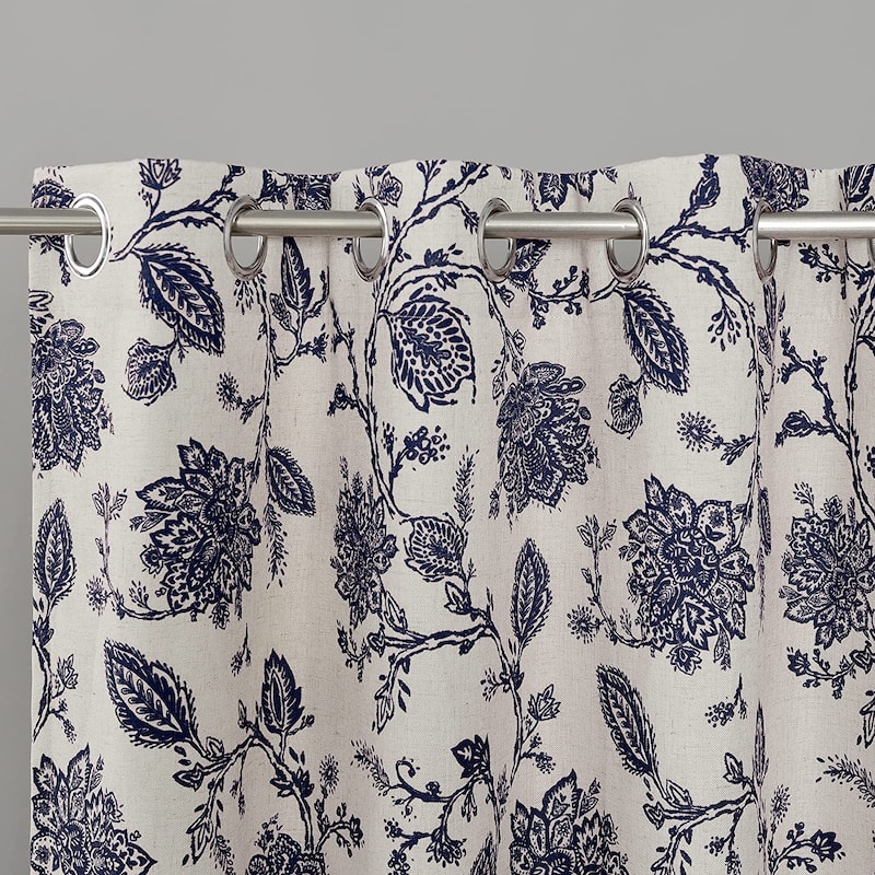 Oleson Jacobean Floral Linen Blend Blackout Curtain Panel