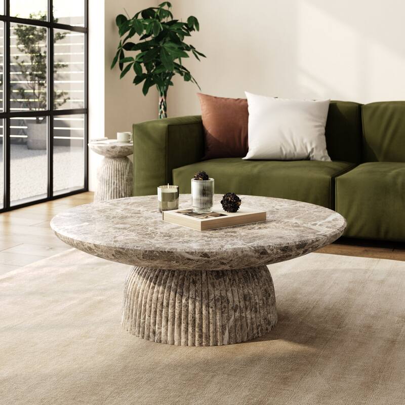 Studio London Maddox Single Round Coffee Table Stone Marble Effect - Emperador Grey marble