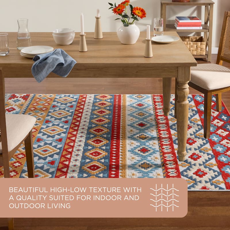 TOWN & COUNTRY EVERYDAY Dahlia Southwestern Stripe Indoor Outdoor Area Rug, UV Fade Resistant, High-Low Pile