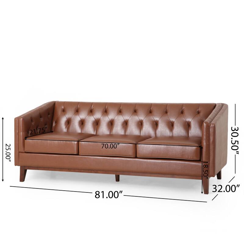 81" Faux Leather 3-Seat Couch Sofa, Wood Frame Loveseat with Armrests, Small Space Couches for Living Room, Office