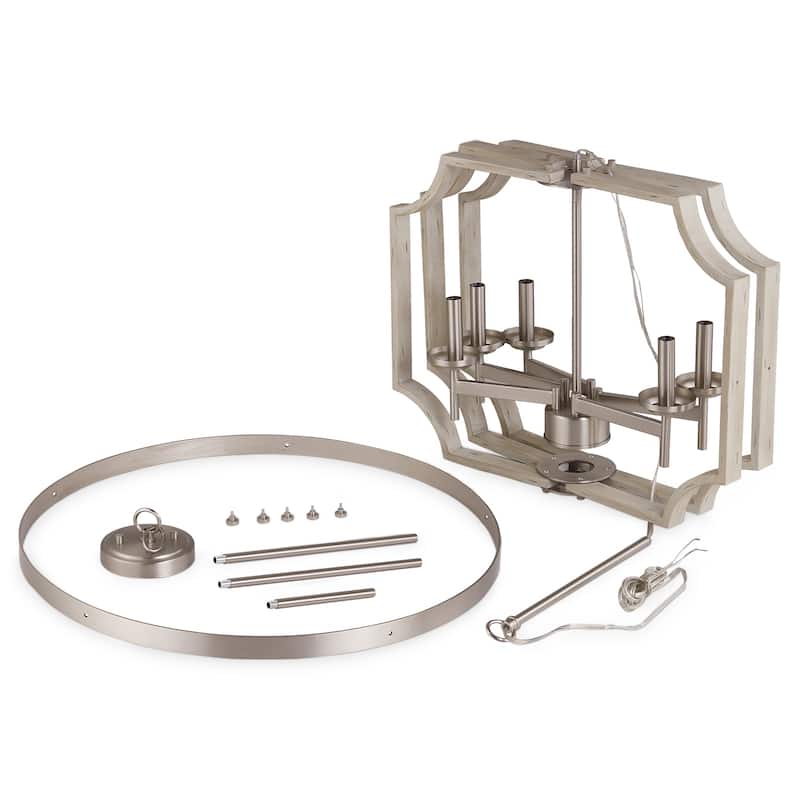 Richwood 5-Light Brushed Nickel/White-Washed Wood Tone Modern Farmhouse Chandelier - 65.5'' H Max