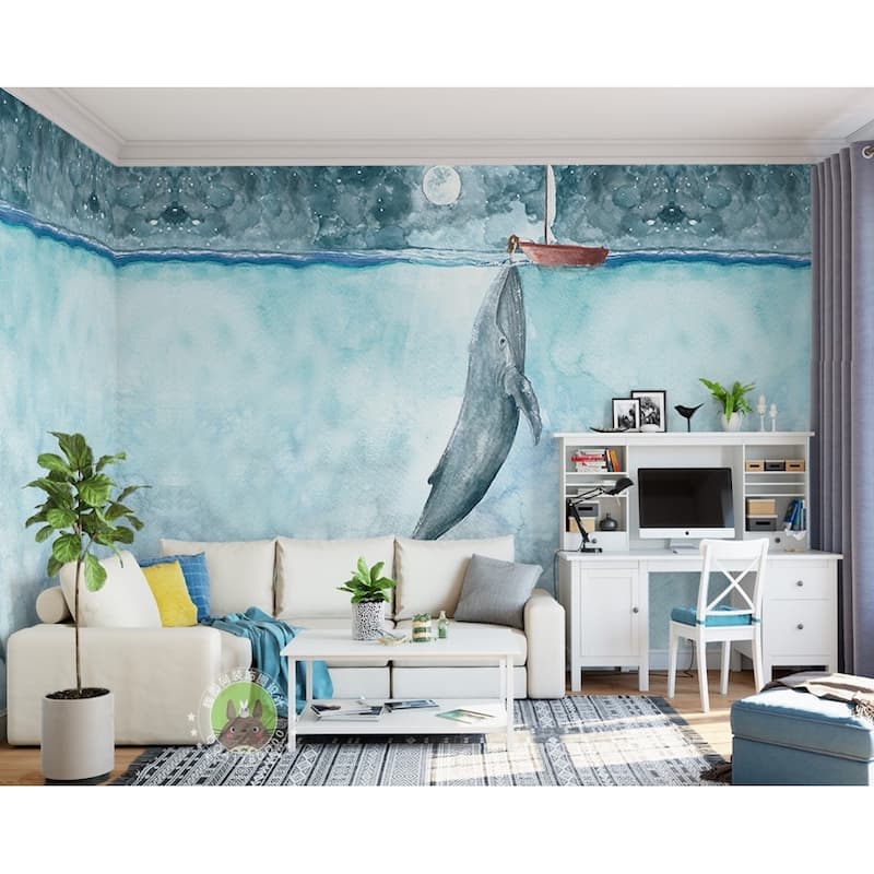 GK Wall Design Whale Sea Landscape REMOVABLE Wallpaper