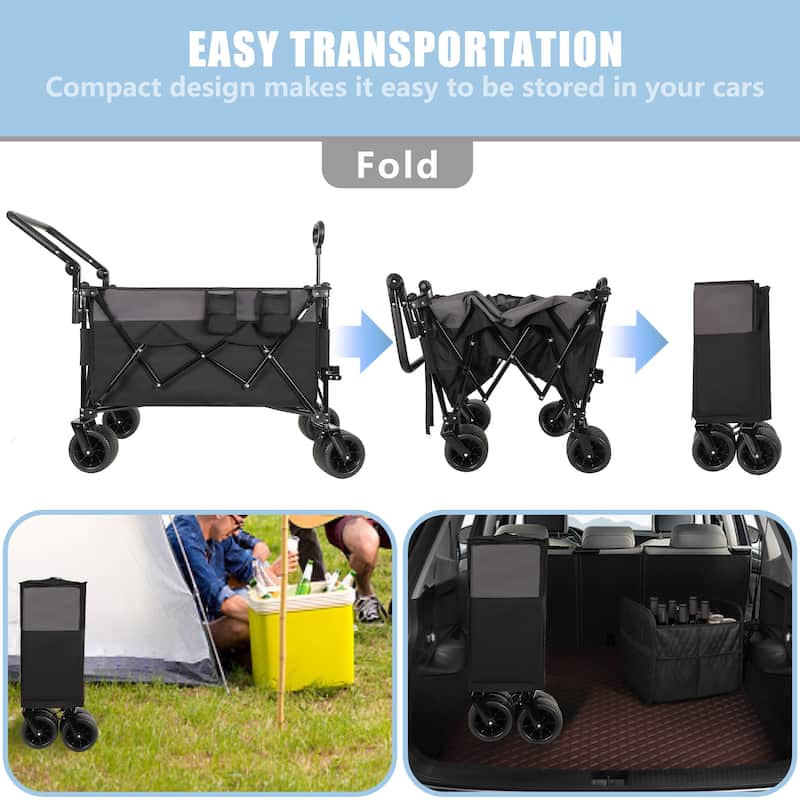 Multi-Functional Push-Pull Folding Wagon Cart With Rotating Handle & 360°All-Terrain Wheels-Heavy-Duty,Adjustable Design