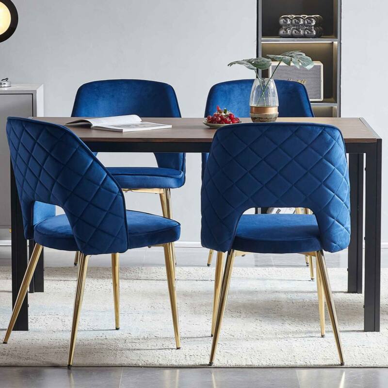 Velvet Dinning Chairs with Metal Legs and Hollow Back Upholstered Dining Chairs Set of 4