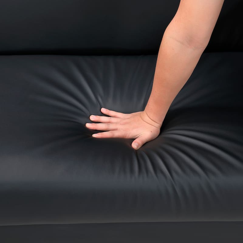 Black Faux Leather Convertible Futon Sofa with Plywood Frame