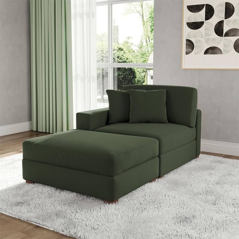 Corduroy Chaise Lounge Sofa with Ottoman for Living Room - Left - Green/Left