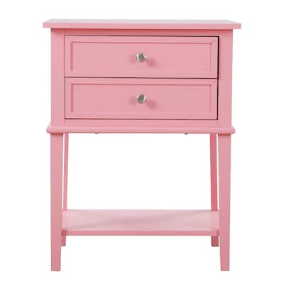 Wooden Nightstand Accent Table with 2-Drawers - 28" - Pink