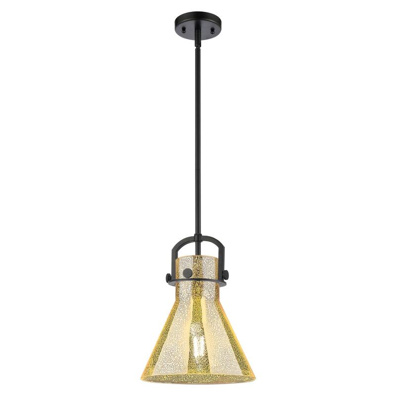 Innovations Lighting Downtown Urban - Newton Cone - 1 Light 10" Stem Hung Arched-Frame Mini Pendant - Matte Black/Mercury Shade