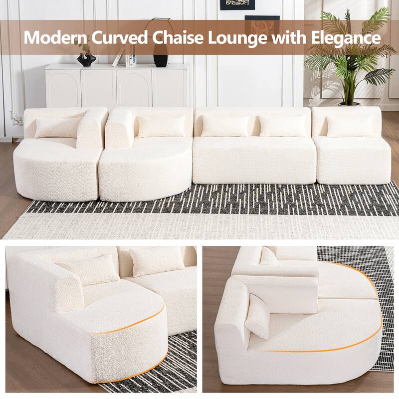 Free-combined Upholstered Sofa Couch with Two Curved Chaise Lounge and Removable Cover