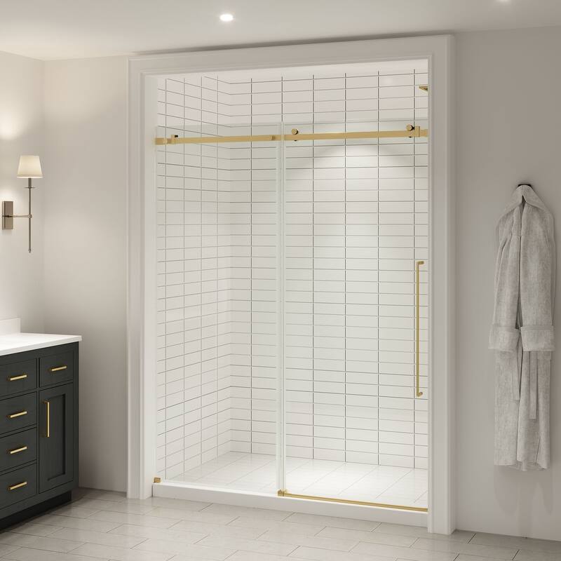 Selby Frameless Sliding Clear Alcove Shower Door - 60" - Gold