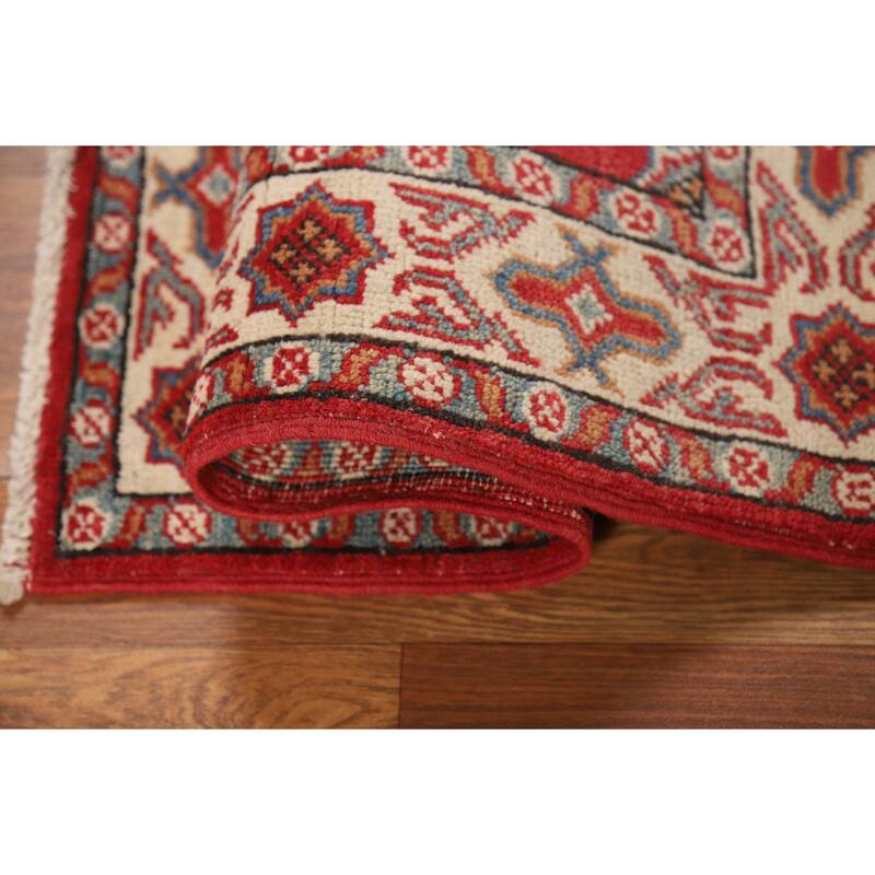 Geometric Kazak Oriental Rug Handmade Traditional Red Wool Carpet - 2'0" x 3'0"