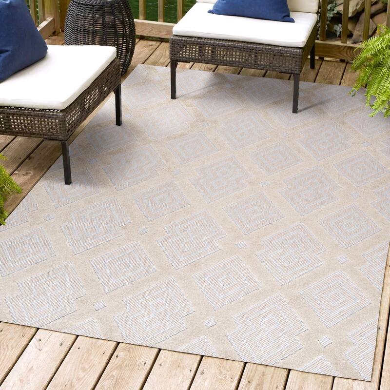 JONATHAN Y Haze High-Low Pile Ogee Trellis Tone-on-Tone Indoor/Outdoor Area Rug