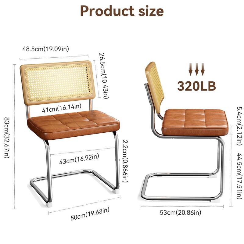 Mid-Century Modern Chairs Set - Faux Leather & Rattan