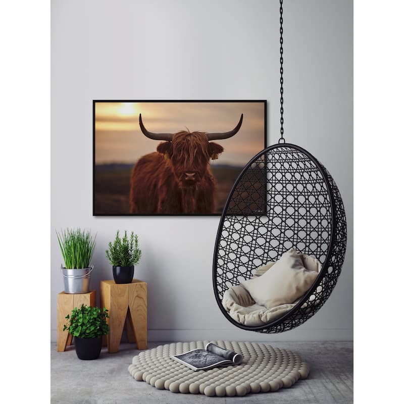 Sunset and Cows Floater Framed Print on Canvas