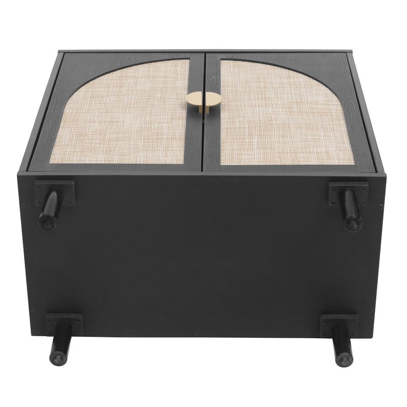 Rustic Style Living Room Storage Cabinet with Rattan Decorative Doors