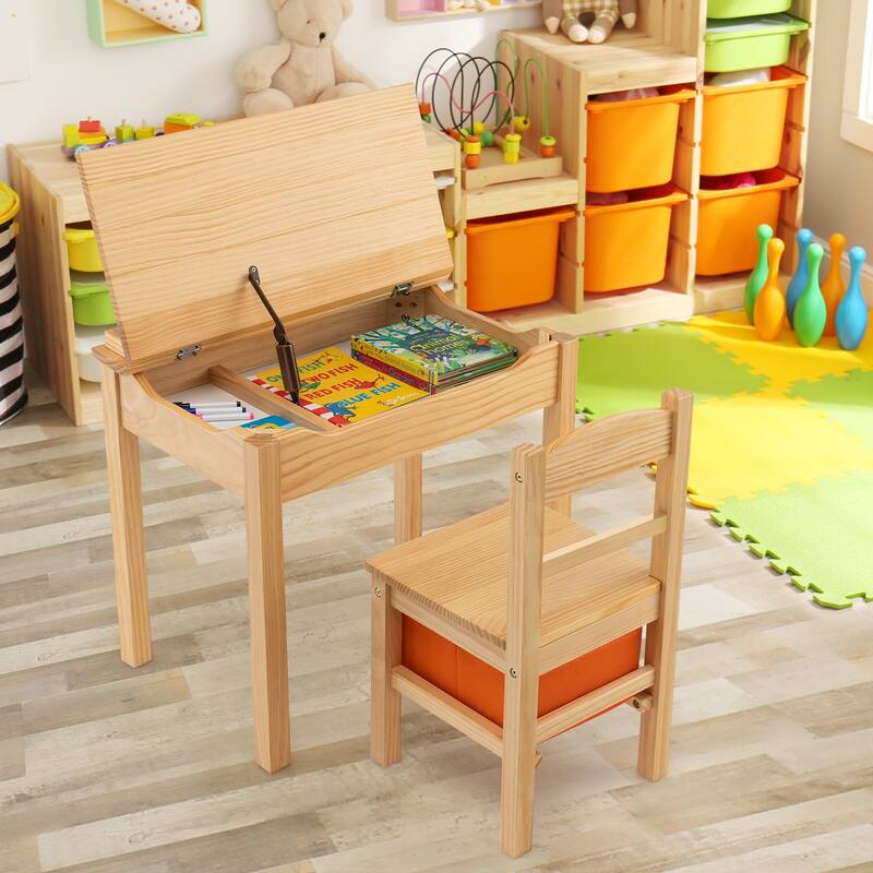 Gymax Kids Table and Chair Set Wood Activity Study Desk w/ Storage