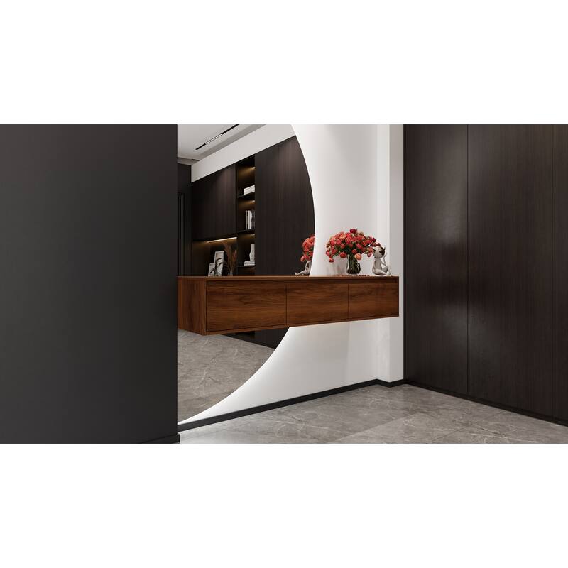 Modern 60 Inch Wall-Mounted Bathroom Vanity Base with 3 Soft-Close Drawers, Storage Cabinet without Sink