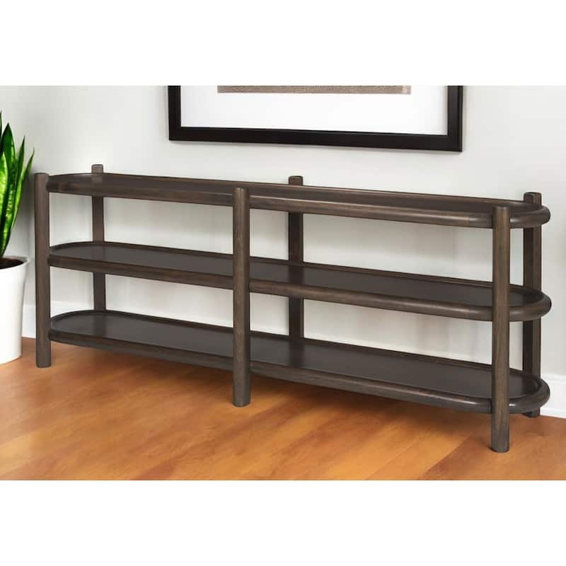 HomeRoots 80" Dark Brown Solid Wood Oval Six Leg Console Table With Two Shelves - 80' X '30' X '19 - Dark Brown