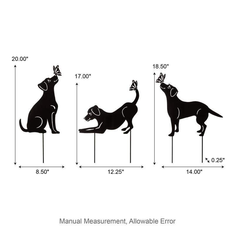 Glitzhome 2-in-1 Black Metal Cat Rabbit Duck Dog Silhouette Yard Stakes Wall Decor (Set of 3)