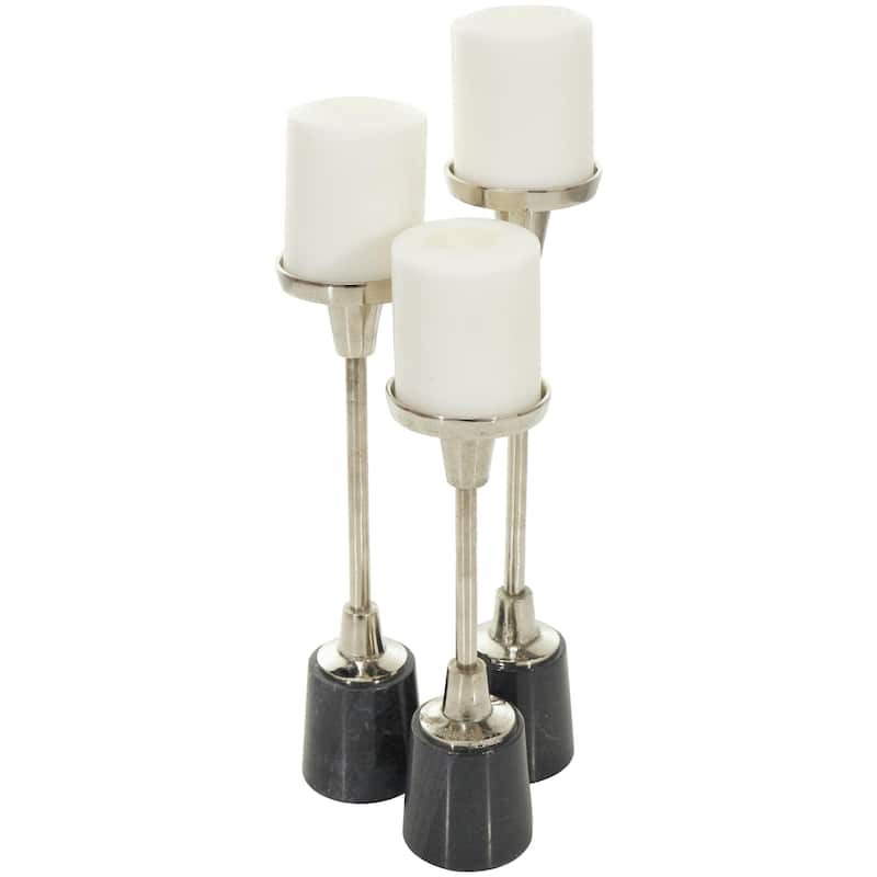 Aluminum Metal Slim Candle Holder with White Marble Base - Set of 3 Gold or Silver - Roche River Decor