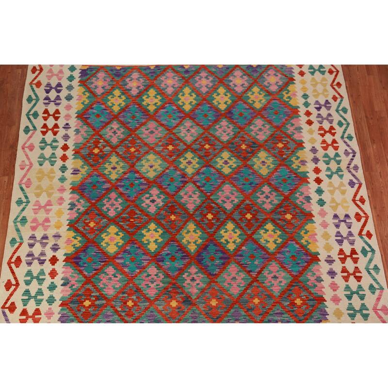 Kilim Oriental Area Rug Flatweave Bedroom Wool Carpet - 8'3"x 9'8"
