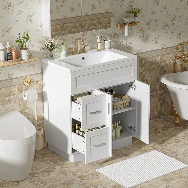30" Bathroom Vanity Cabinet with 2 Doors & 2 Drawers, Soft-Close Hidden Slides and Adjustable Shelf