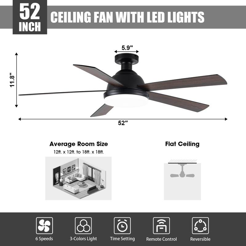 52" Rustic Plywood Reversible Flush Mount Smart Dimmable Ceiling Fan with Light and APP Control