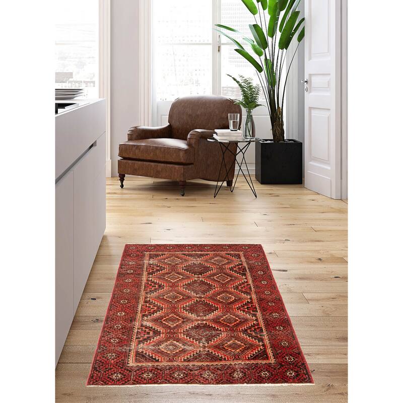 ECARPETGALLERY Hand-knotted Baluch Red Wool Rug - 3'6 x 6'1
