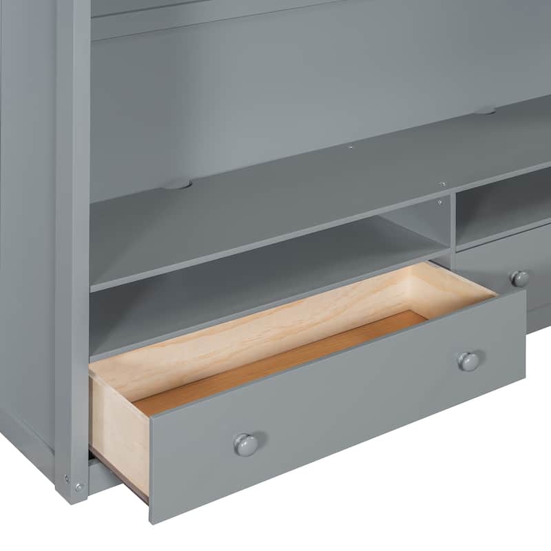 Full Size Loft Bed with Drawers, Shelves, and LED Light - Gray