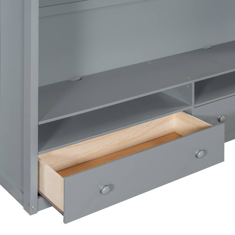 Full Size Loft Bed with Storage Drawers, Built-in Wardrobe, LED Lighting, and Shelving by Harper&Bright Designs