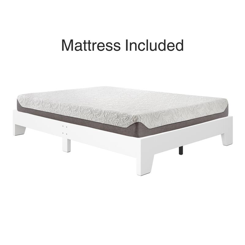 Wood Platform Bed and Mattress Bundle - Bed Frame with 8 in. Gel Memory Foam Mattress Included, Easy Assembly