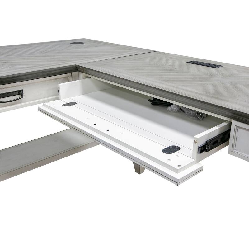Hartford Wood Open L-Desk and Return, Writing Table and Return, Office Desk and Return, Black