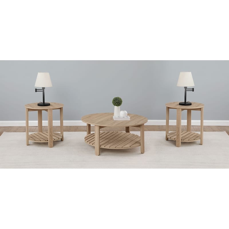 Fowler Round Coffee And End Table Set Natural - 3-Piece Set