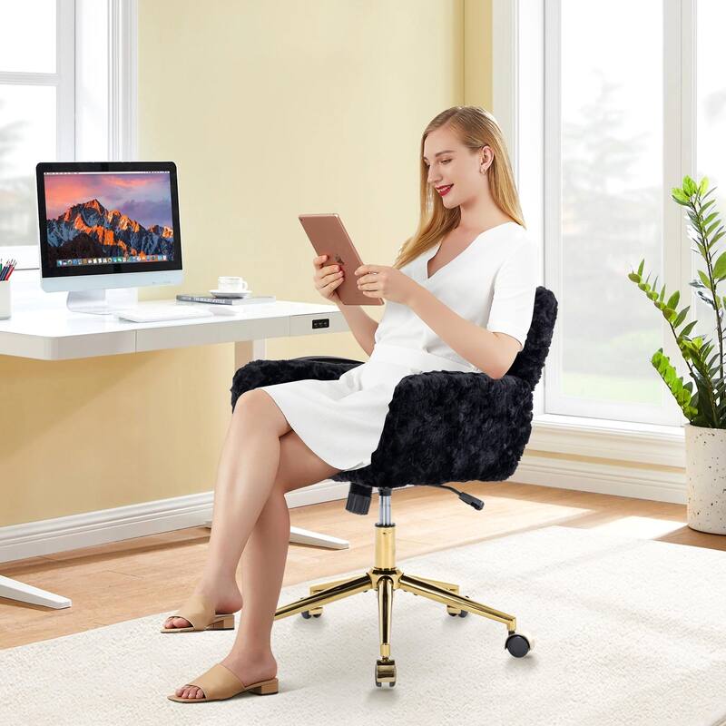 Upholstered Office Chair with Adjustable 360 Swivel Golden Base - Black