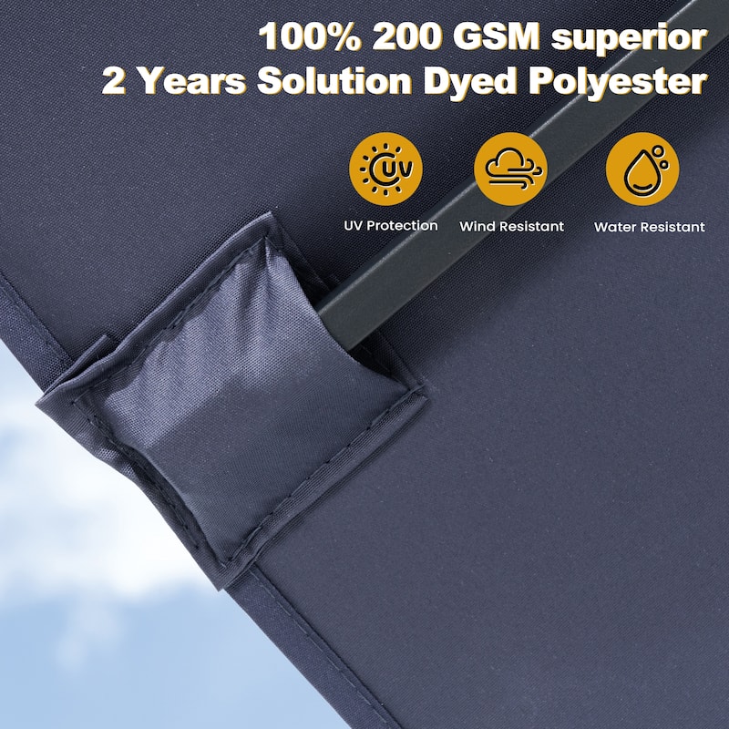 9PC Outdoor Patio Dining Set WoodLike Aluminum Umbrella Hole Table with Folding Chairs,Double Top Market Umbrella and Wheel Base