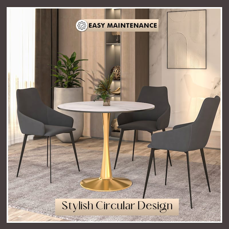 Bristol 31-inch Round Dining Table, Gold Pedestal Base Kitchen Table, Easy-Clean Scratch Resistant Surface, Floor Protectors