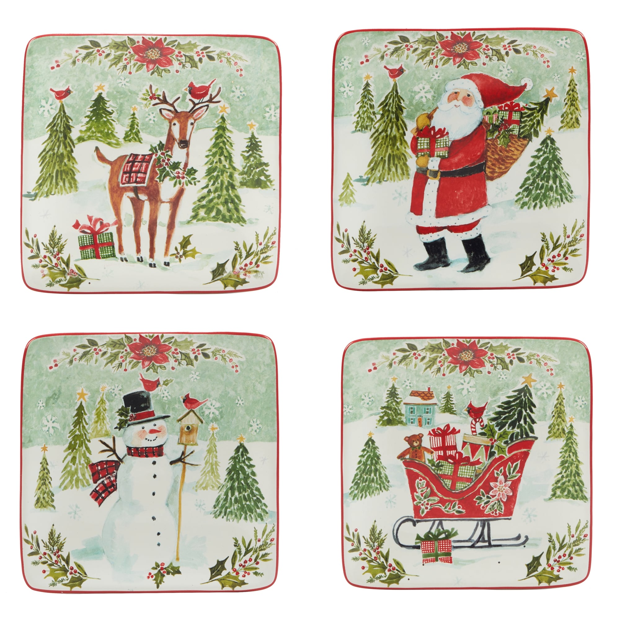 Certified International Joy of Christmas 6" Luncheon/Canape Plates, Set of 4 Assorted Designs - 6-inch