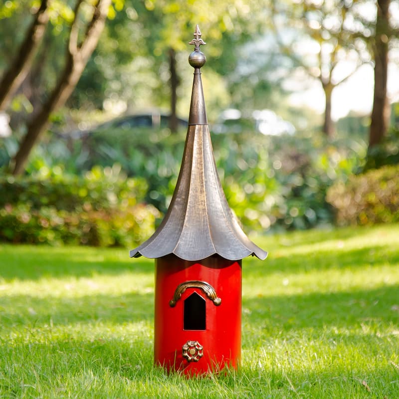 Glitzhome 32"H Farmhouse Retro Metal Pagoda Birdhouse with Bronze Roof