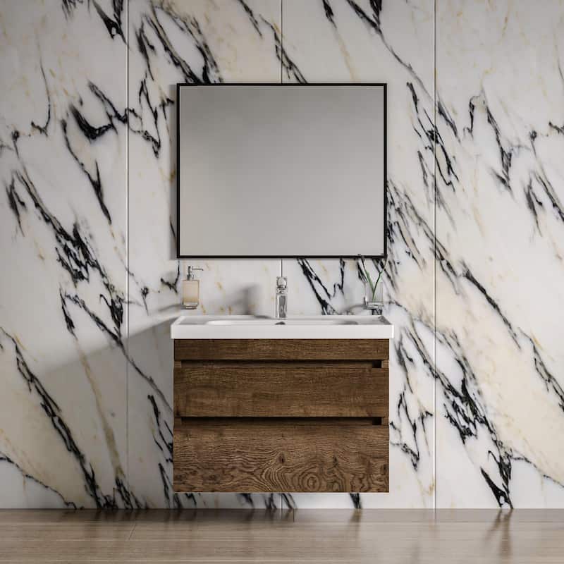 Modern Wall-Mounted Bathroom Vanity with Washbasin Niagara Rosewood Non-Toxic MDF-24"-Diamond 32"