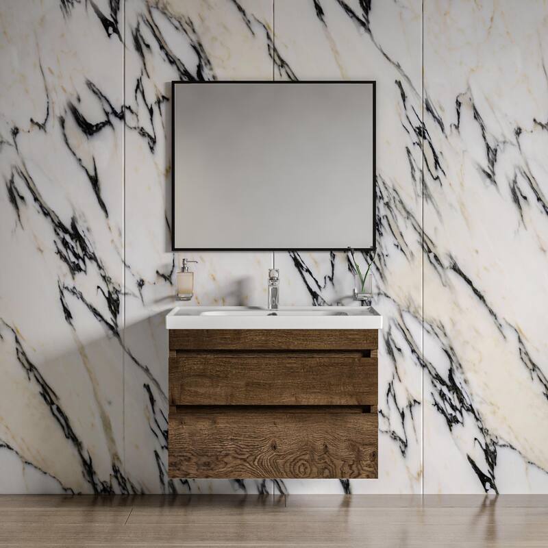 Modern Wall-Mounted Bathroom Vanity with Washbasin Niagara Rosewood Non-Toxic MDF-24"-No Mirrorr