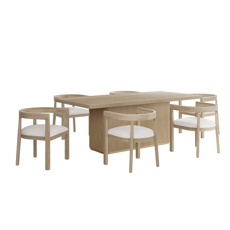 Christopher Knight Home - Thalassia Upholstered 6 Rubberwood Club Chairs and Rectangular Table Dining Set