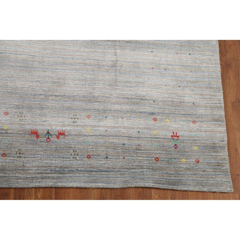 All-Over Striped Gabbeh Oriental Area Rug Hand-Knotted Wool Carpet - 8'2"x 9'9"