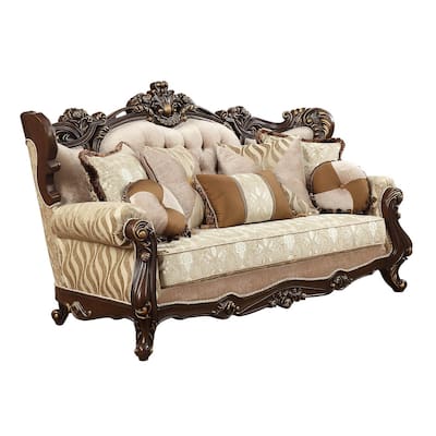 Terry Beige and Walnut Sofa with Tight Back